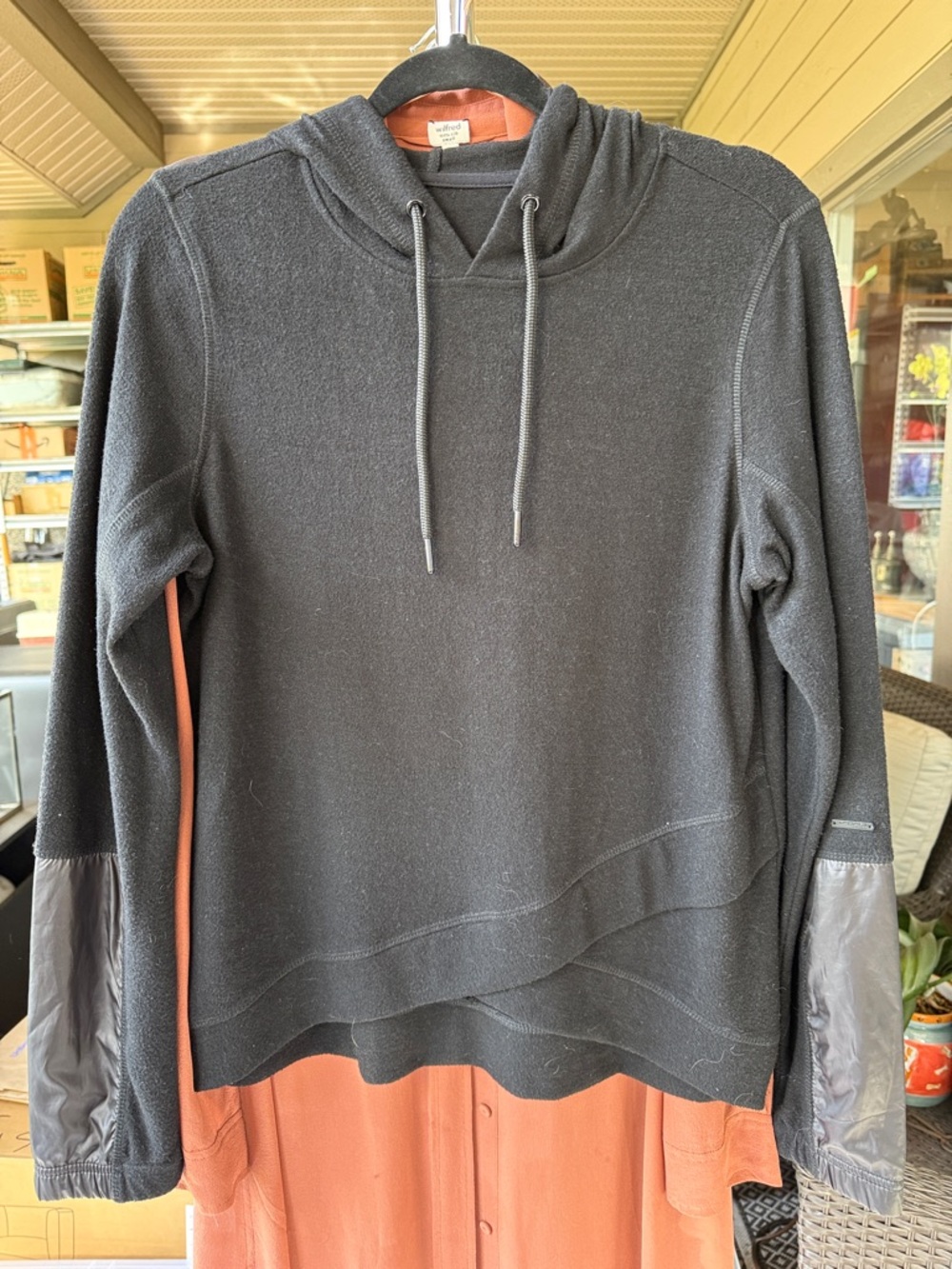 Tahari Black Hooded Sweater with Contrast Panels Large. Soft & lightweight.